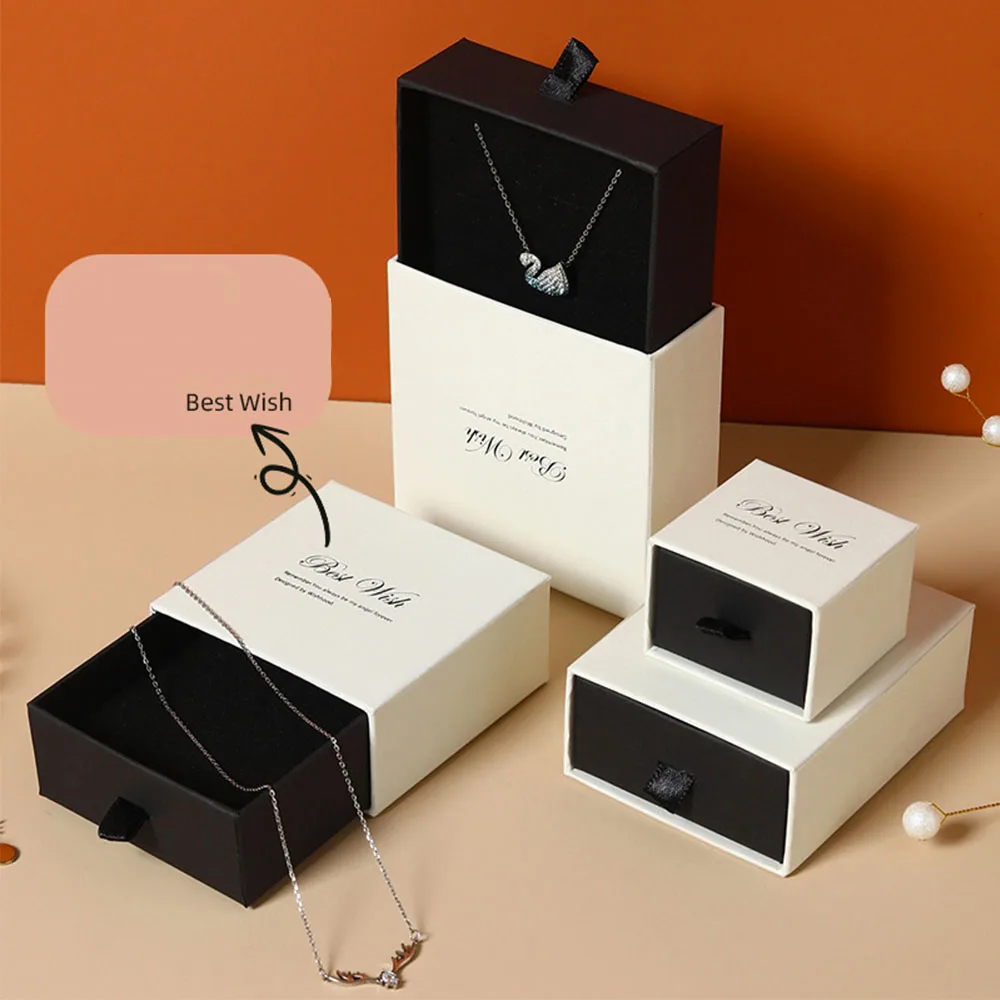 Jewelry packaging Drawer Cardboard box with Best wishes Display Earring Ring Necklace Bracelet Pendant Storage Case Organization