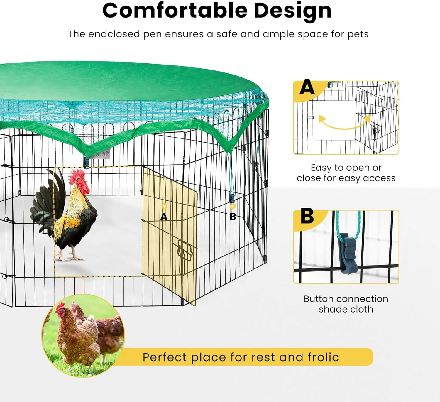 8 Panel Foldable Outdoor Backyard Metal Coop Chicken Cage Enclosure Duck Rabbit Cat Crate Playpen Exercise Pen with Weather 3