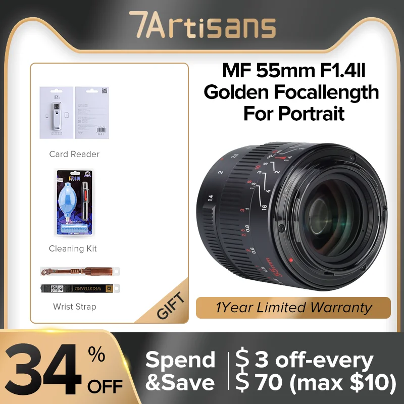 

7Artisans Lenses 55mm F1.4 II Large Aperture Prime Lens For Sony E A6600 Canon EF-M Canon RF Fuji XF Micro 4/3 Nikon Z Mount