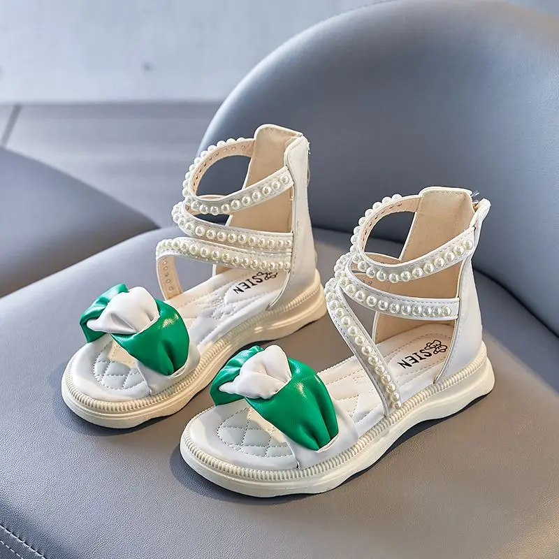 

Girls' Roman Sandals Water Diamond Princess Shoes 2024 New Summer Children's High Top Fashion Sandals Soft Sole Kids' Shoes