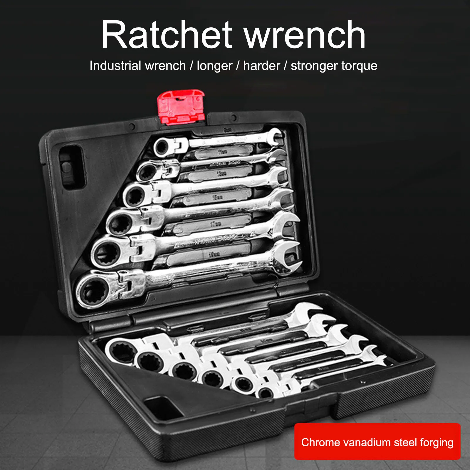 

Dual-use Ratchet Wrench Movable Fixed Head Auto Repair Tool 72-tooth 12PC Ratchet Wrench Set