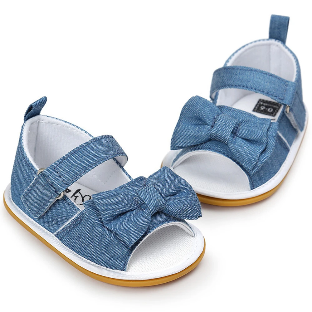 

KIDSUN Summer Canvas Baby Shoes Baby Girl Bowknot Striped Anti-slip Rubber Sole Newborns First Walkers Baby Sandals Flats