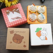 

Rabbit Bear Red Plaid Cupcake Design 10pcs Bake Chocolate Packaging Paper Box Gifts Party Favors Decoration Use