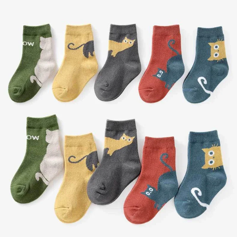 

5Pairs 0-12Yrs Autumn Winter Baby Girls Boys Socks Cute Cartoon Children's Socks Kids Sport Socks for Teens Student Girls Boys