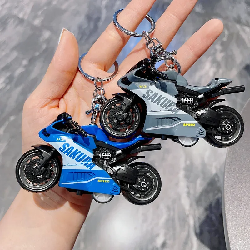 Mini Simulation Plastic Motorbike Model Keychain Cute Pendant Keyring Bag Home Desktop Miniatures Collection Display