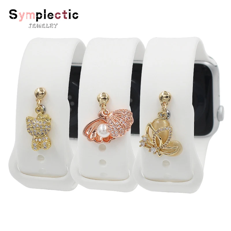 

Diamond Love Ornament Metal Charms Decorative Ring For Apple Watch Band Decor Accessories For iwatch Bracelet Silicone Strap