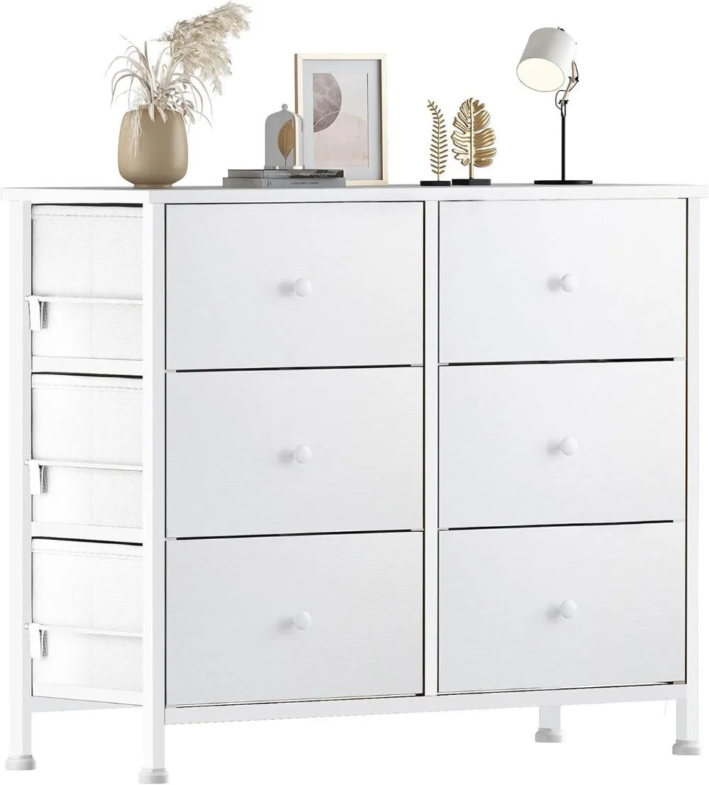 

BOLUO White Dresser for Bedroom 6 Drawer Organizers Fabric Storage Chest Tower Small Dressers Unit for Closet Nursery Hallway