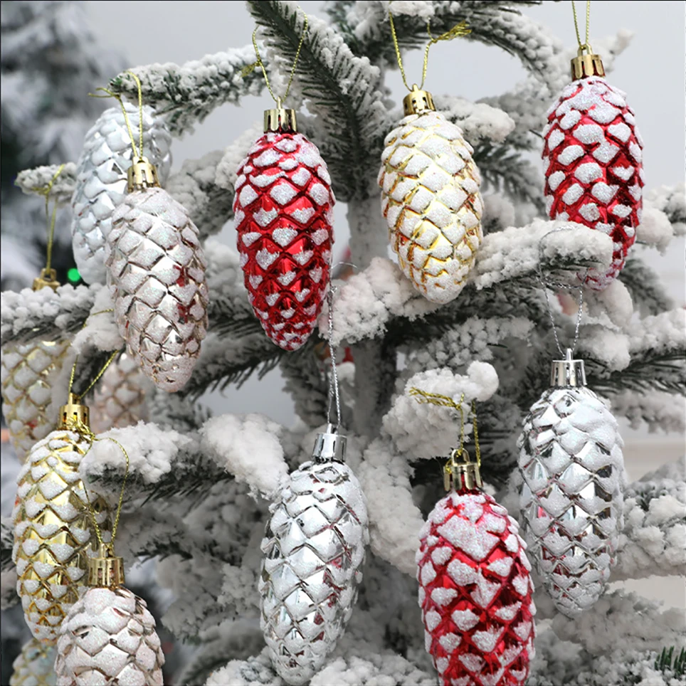 Boule Cône Enrichie Peinte Galvanisée, 5 Pièces, Ornements de Sapin de Noël, Décorations de Nouvel An 2023, 2024