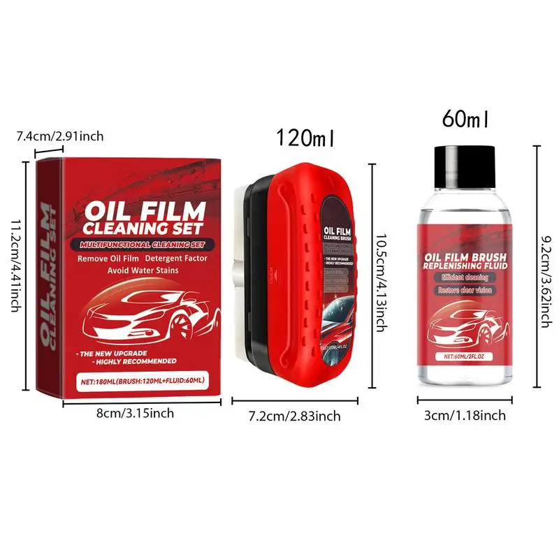 Automotive Oil Film Cleaning Brush Oil Film Cleaning Set 120ML Car Windshield Cleaner Outdoor Window Cleaner With Brush For All
