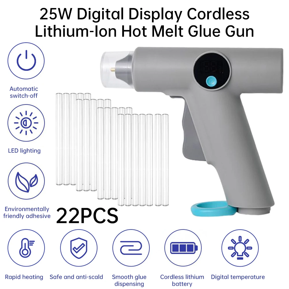 25W Digital Display Hot Melt Glue Gun With 22Pcs Transparent Glue Stick Mini Gun Home Electric Heat Temperature Repair Tool