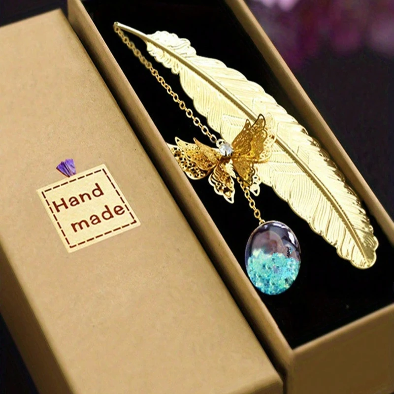 Classic Chinese Metal Bookmark Gift Box Avec Plumes Et Papillons Mode Papeterie Souvenir Pour Enseignants Et Amis Camarade