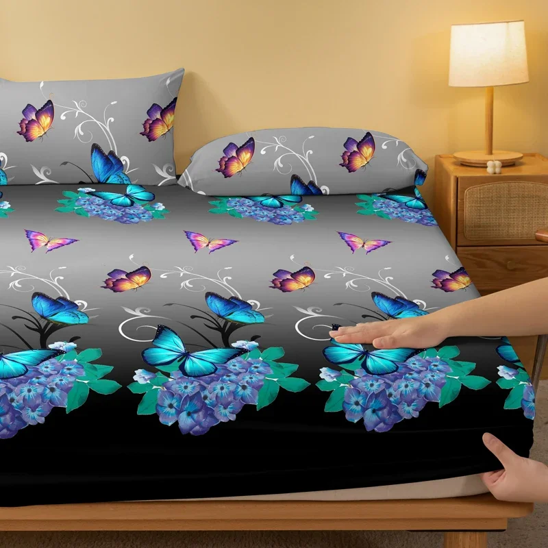 1 piece flower flying butterfly pattern frosted bedsheet bedroom printed bedspread bedding excluding pillowcases