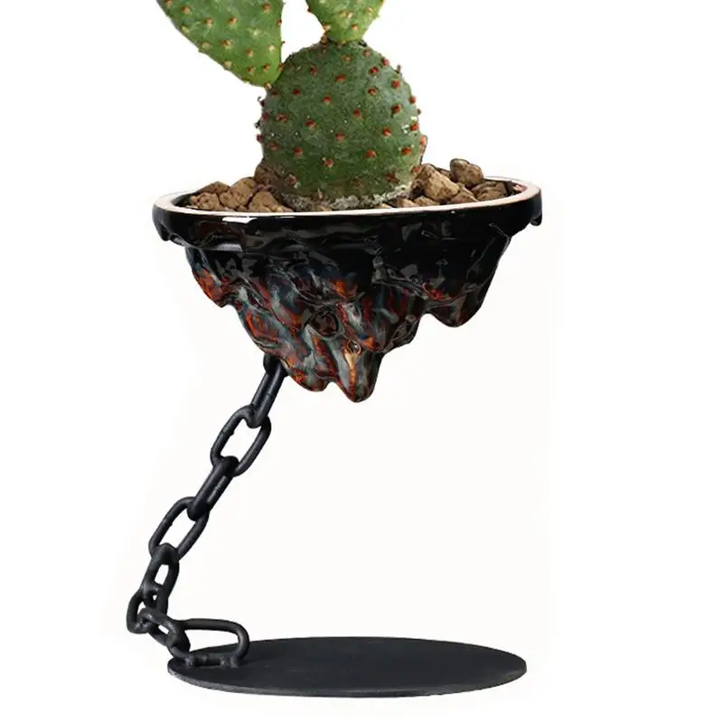 

Vintage Plant Pot Rockery Chain Suspended Unique Outdoor Pot Iron Ceramic Indoor Desktop Ornament Planter Pot For Bonsai Trees
