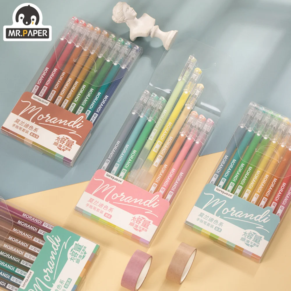 Mr. Paper 5 Designs 9pcs/box Morandi Color Gel Pens Set Handwriting Pen Students School Supplies Stationery Cute Pens