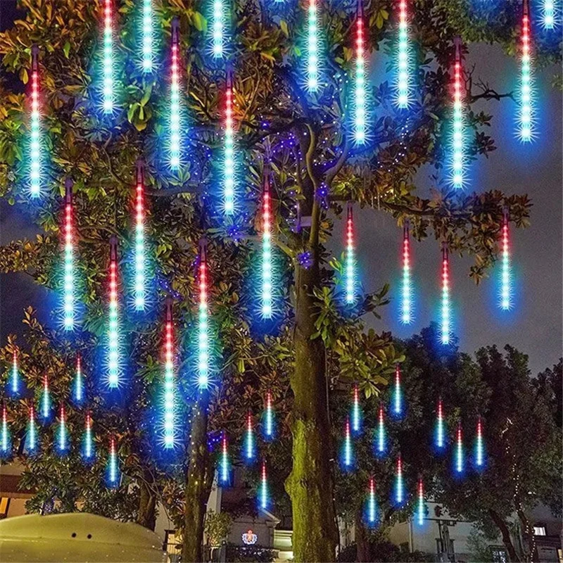 thumbnail image 1 of 1 paquete de luces de lluvia de meteoritos para exteriores, 8 tubos, para patio, porche, decoración de árbol de Navidad, Año Nuevo 2025, 1 of 5