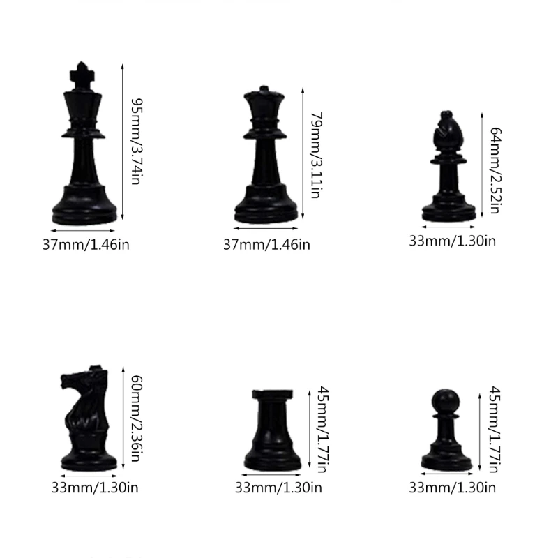 32 Pcs Portable Plastic Chess Pieces Set International Chess Pieces Standard Tournament Chessmen for Adults or Children
