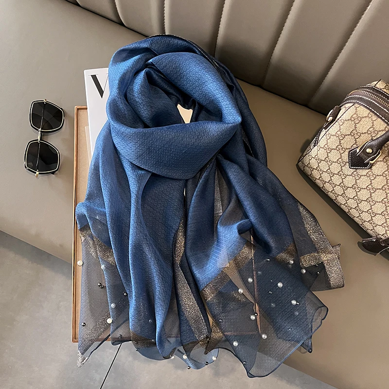 Luxury Shiny Diamond Scarf Silk Women Hijab Soft Wool Shawls and Wraps Large Thin Scarves Foulard Female Bufanda 2023 New 2