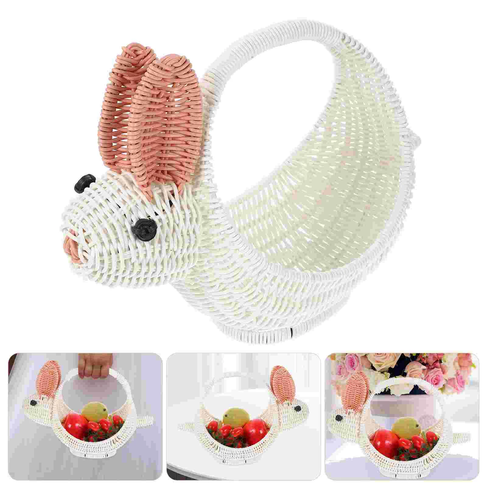 

Rattan Fruit Basket Storage Woven with Handle Portable Handheld Plastic Household Holder for Kitchen Countertop Imitation