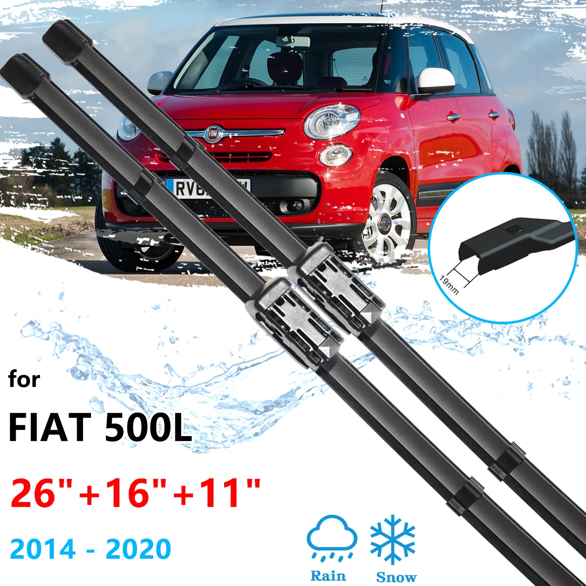 

For Fiat 500L 2014~2020 Front Rear Set Kit Wiper Blade Brushes Cutter Rubber Cleaning Window Windshield Windscreen Accessories