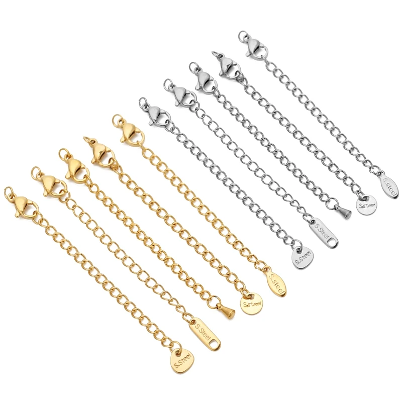 10pcs Stainless Steel Extension Chains with Lobster Clasps