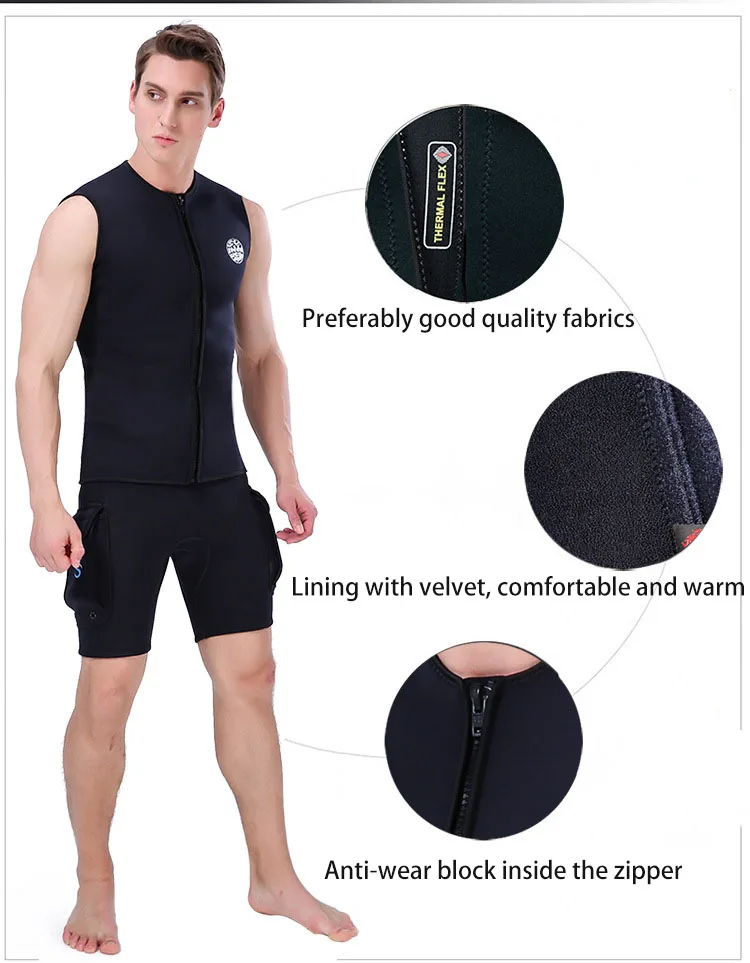 Description Picture 4 of itemNeoprene Diving Vest With Towel Lining  Thermal Wetsuit Sleeveless Front Zip for Men Surfing Drifting Scuba Vest 3mm S-5XL