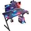 40 INCH Gaming Desk with LED Lights, Home Office Gamer Desk, Ergonomic Computer Table with Large Carbon Fiber Desktop 1