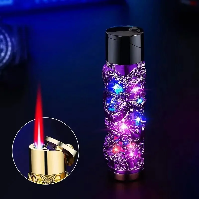 Metal Relief Lantern Inflatable Lighter Portable Windproof Butane Turbine Torch Jet Blue Flame Cigar Tool Fashionable Men's Gift