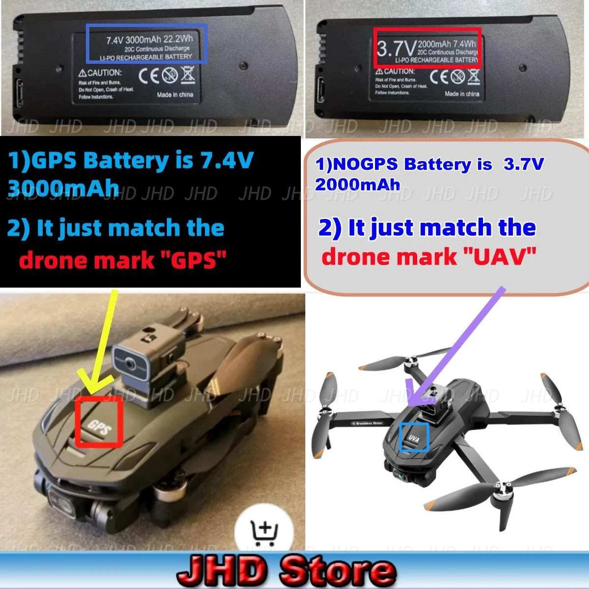 Description Picture 3 of itemJHD Original V168 GPS Battery 7.4V 3000mAh V168 Drone 3.7V 2000mAh For V168 PROMAX RC Quadcopter V168 GPS Battery