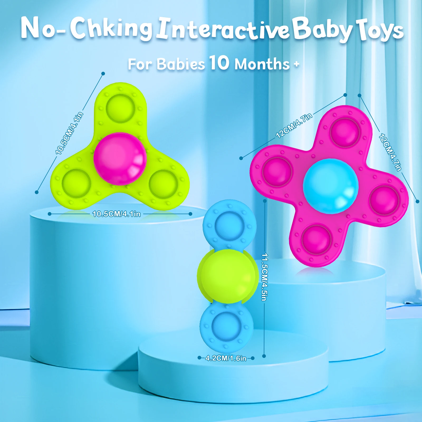 Suction Cup Spinner Toys Traditional Spin Teething Development Food Grade Silicone No Hole Safe for Kids Ages 10 months 1-3 4-8