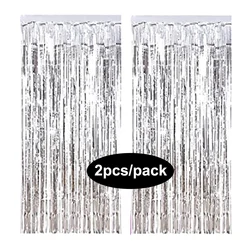 Glamorous Multi-Color Foil Fringe Curtain Set for Party Backdrop Decorations (Silver)