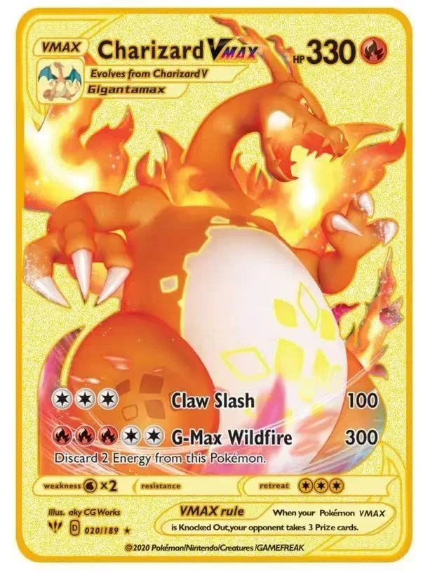 thumbnail image 1 of English Cards Gold DIY Metal Card Hard Iron Cards Pikachu Mewtwo Gx Charizard Vmax Package Game Battle Collection Gifts, 1 of 5