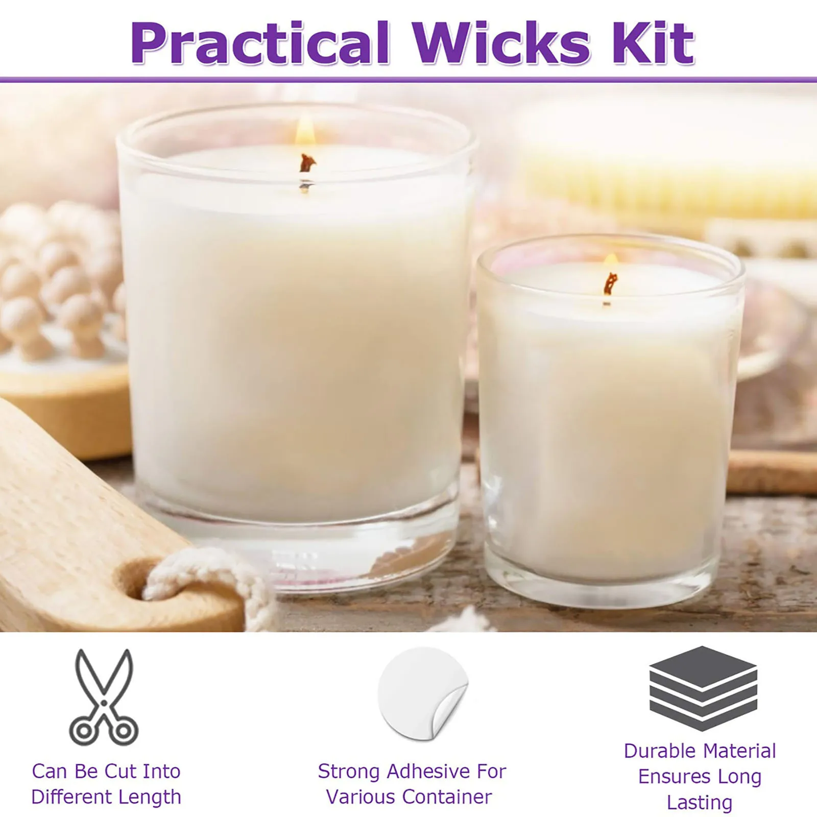 Candle Wicks Candle Wick 60 PCS Candle Wick Pre Waxed Wicks 60 PCS Candle Wick Stickers 1 Wick Holder for Making DIY 3.9in/10cm
