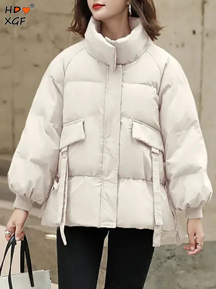 

Autumn Winter New Stand Collar Zipper Bomber Jackets For Women Vintage Thickening Warm Short Cotton Jacket Simple Casual Outwear