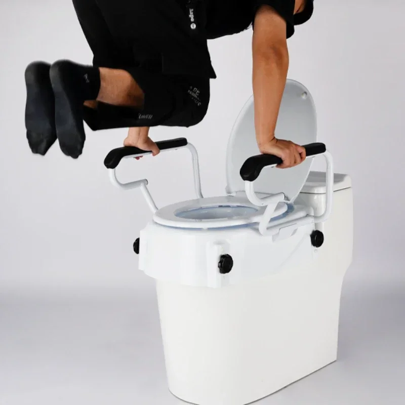 Elderly Pregnant Women Toilet Booster with Seat Cushion Lavatory Place Assist Stand Up Device 3 Speed Adjustment Safety Rails