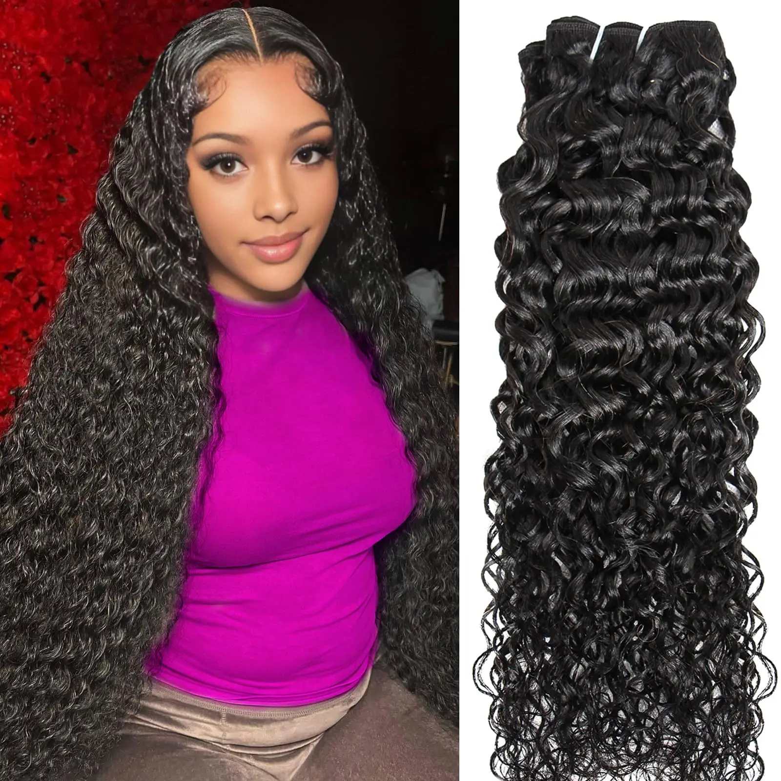 Wet and Wavy Human Hair Bundles Unprocessed Brazilian Weave 1 Bundles Water Wave Virgin Human Hair Natural Color 50g