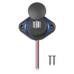 Dual USB Fast Charger Wall Mount Outlet with Sliding Cap (Dual USB 3.1A Blue)