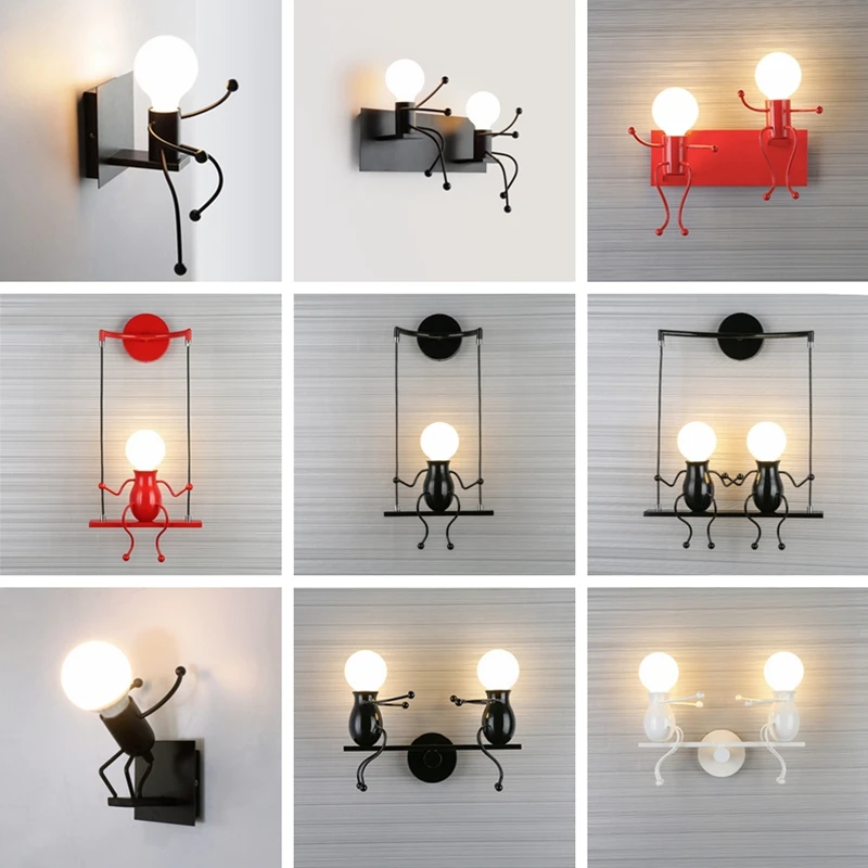 E27 LED Wandlampe für Kinde Wohnzimmer Kreative Innen Metall Wandlampe Modern Lampe Cartoon Lampe Bettlampe kriechen, Weiß FengShang Humanoid Wandleuchte 