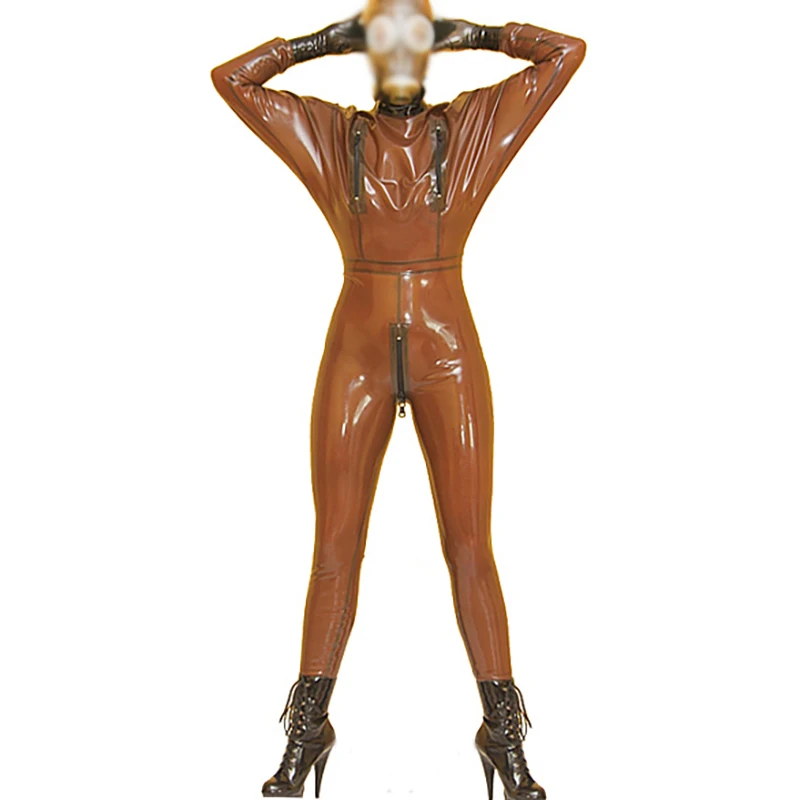 Red Sexy Pure Latex Bodysuit With zipper in Back to The Crotch Rubber Shiny main image 0
