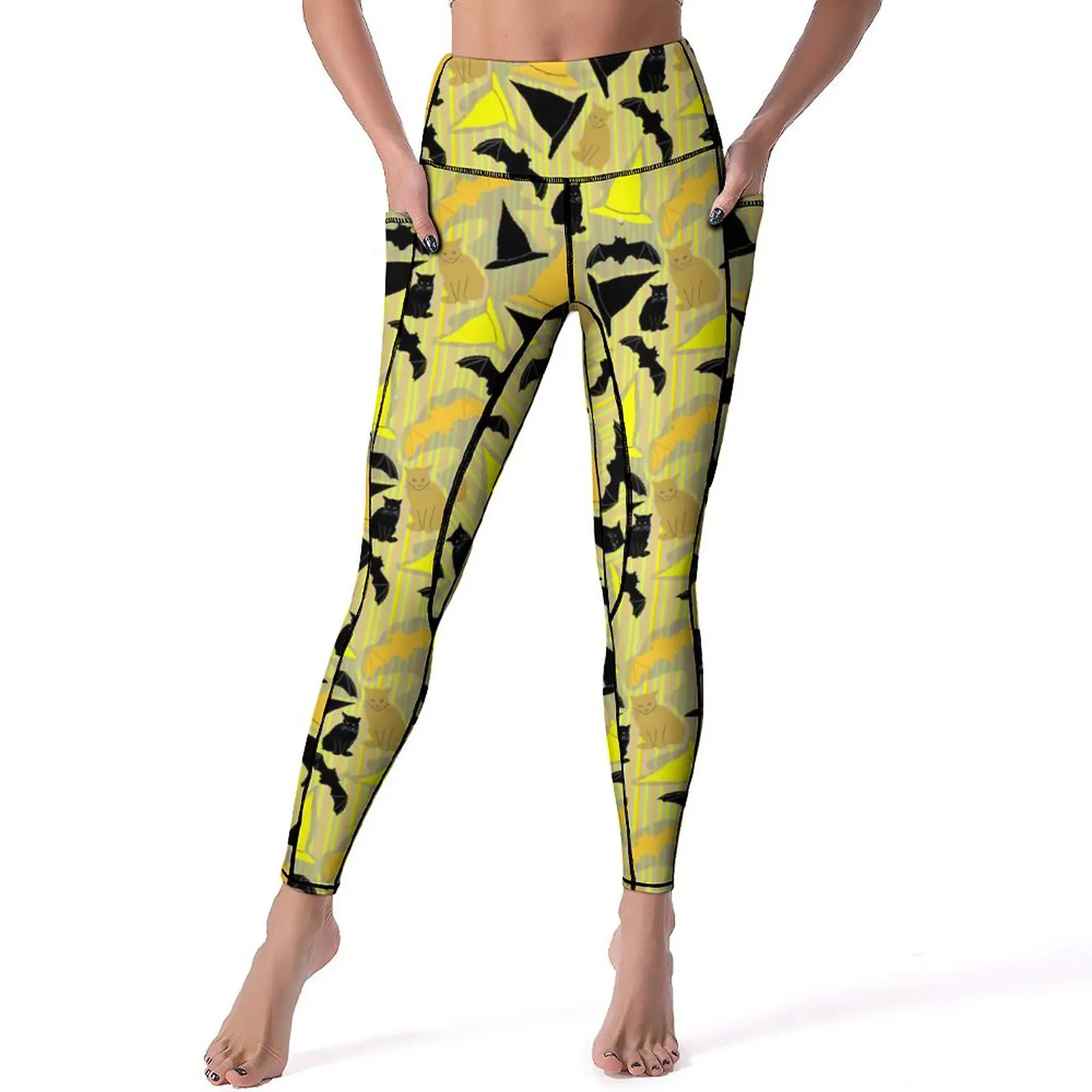 

Witchy Bat Yoga Pants Female Halloween Stripes Leggings Push Up Elegant Yoga Legging Stretch Custom Fitness Sports Tights