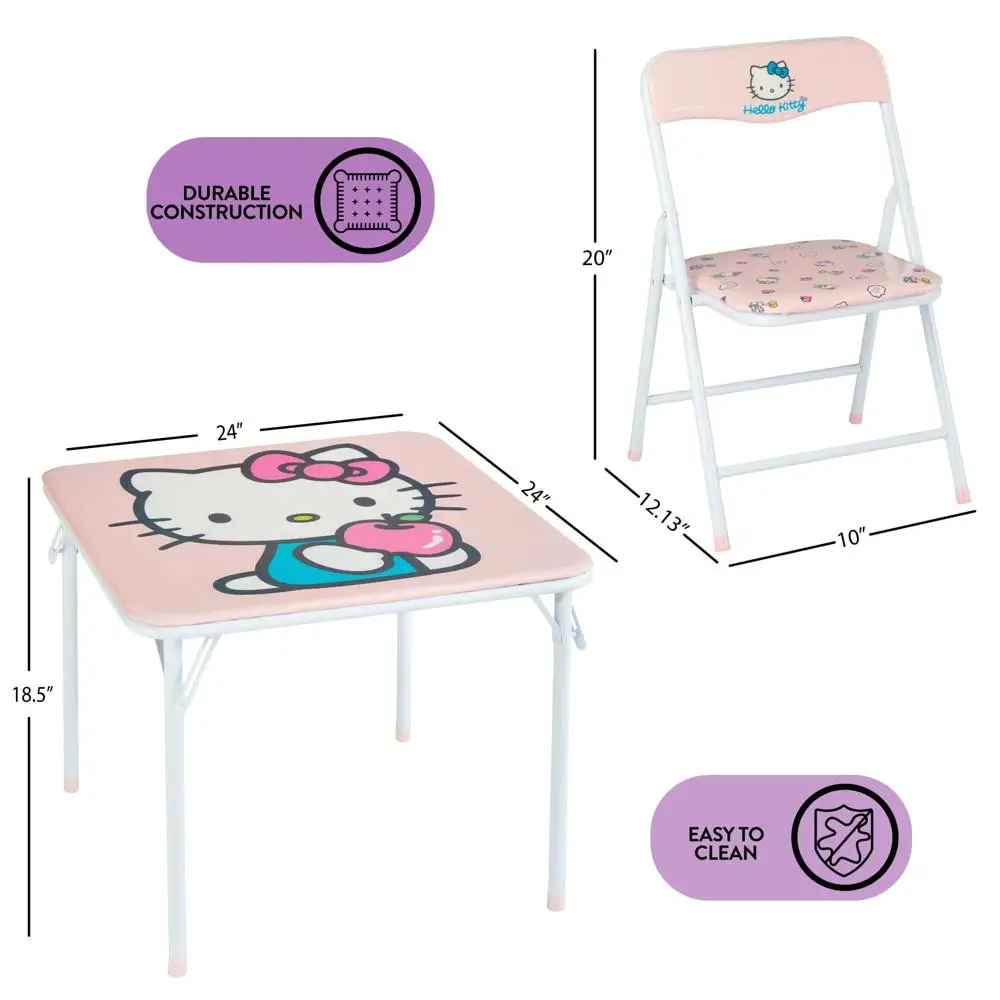 Kids 3-Piece Table Chairs Set Playroom Bedroom Durable PVC Metal Sturdy Construction Adorable Design Imagination Creativity Ages 4