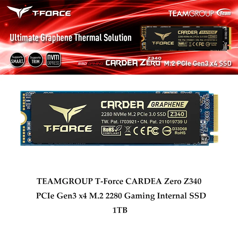 

TEAMGROUP T-Force CARDEA Zero Z340 ТБ с Кэш-памятью DRAM SLC и графеновой медной фольгой 3D NAND TLC NVMe PCIe Gen3 x4 M.2 2280