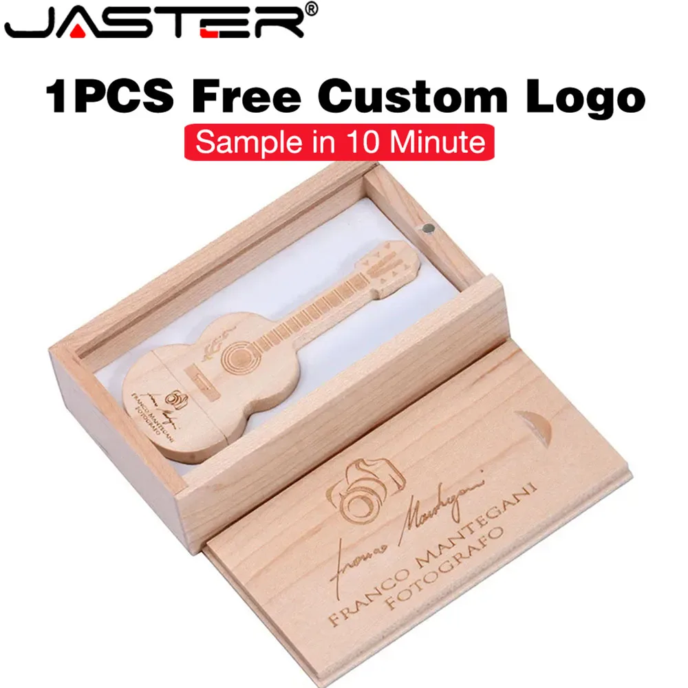JASTER 나무 기타 USB 플래시 드라이브 64GB 무료 맞춤형 로고 펜드..