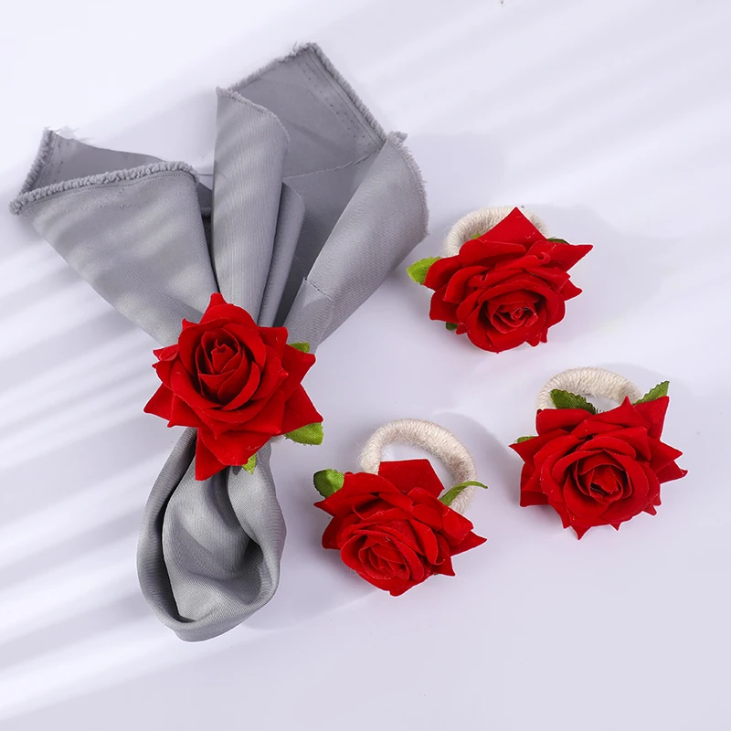 2/4/6pcs Flower Napkin Rings Red Rose Towel Buckle for Wedding Party Valentines Day Home Table Decoration Birthday Napkin Holder