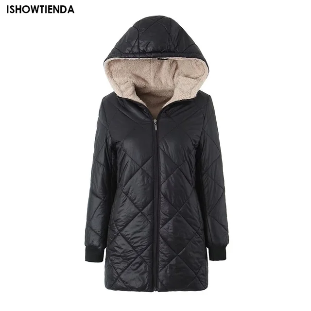 Women Mid-length Hooded Cotton Jacket 2023 Spring Lightweight Plush Lining Solid Ladies Parka Loose Female Zipper Outwear Cheap Product Recommendation