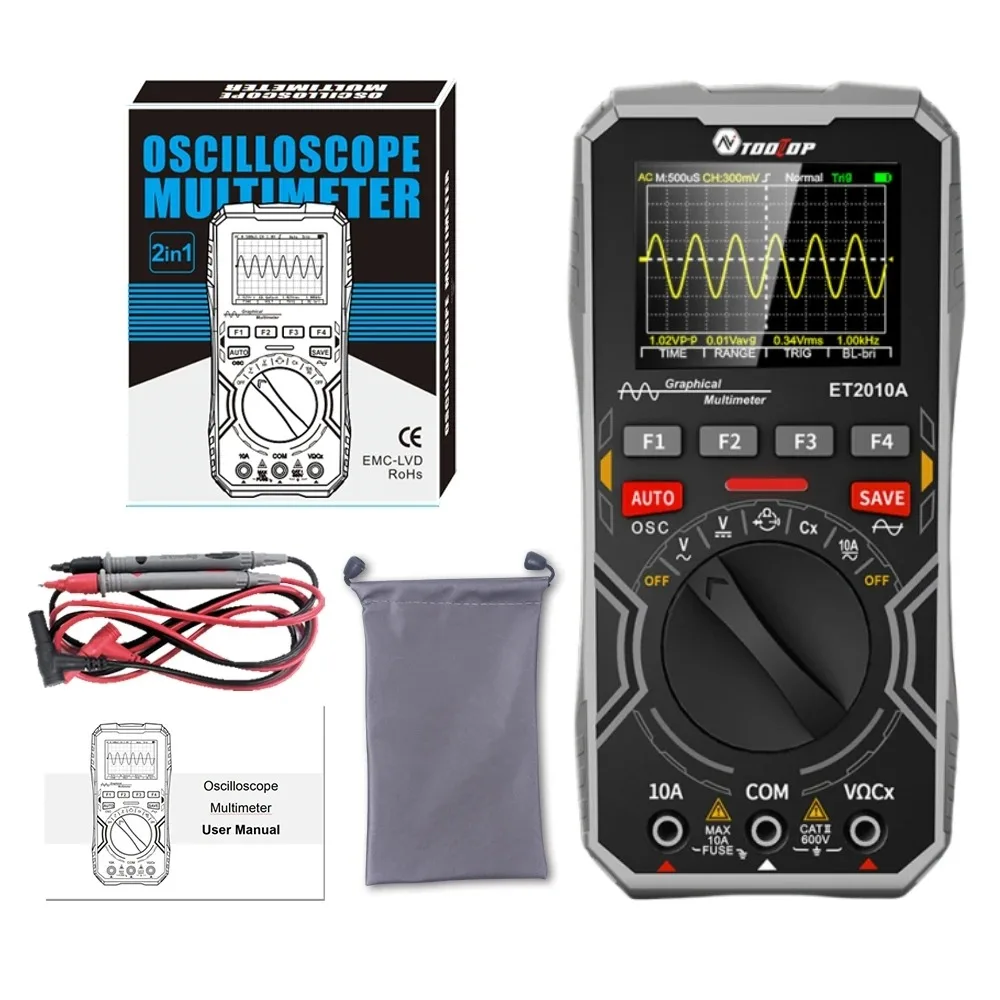 ET2010A Portable Digital 1Mhz Oscilloscope 2.5Msps Sampling Rate AUTO Range AC/D