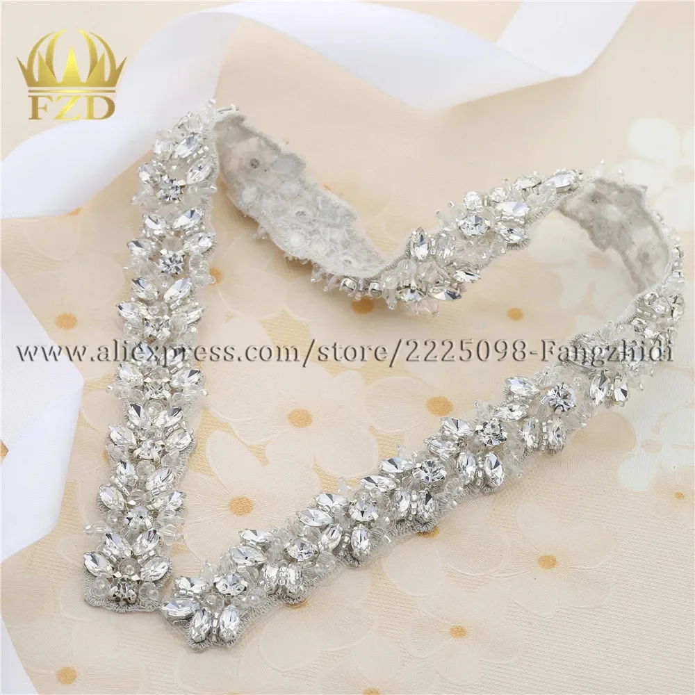 

(30 Pieces) Handmade Hot Fix Shiny Crystal Sew on Bridal Sliver Rhinestone Crystal Applique for Wedding Sash and Belt Decor