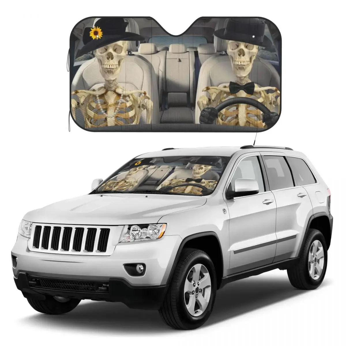 

Funny Skeleton Skull Car Windshield Sunshade Foldable Horror Skull Auto Front Window Sunshield SUV Trucks Vehicle Block UV Rays