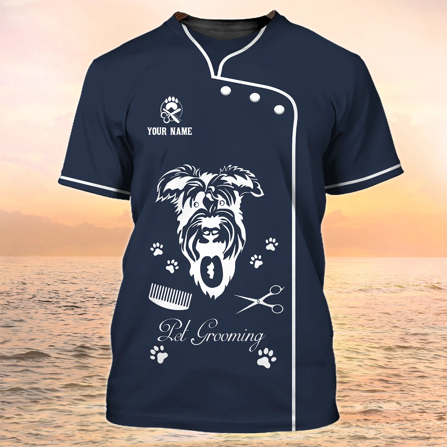 Neueste Sommer männer T-shirt Hund Groomer Pesonalisierte Name 3D Gedruckt t-shirt Unisex Casual Tops Hundesalon Salon Uniform DW151 – Detail 15