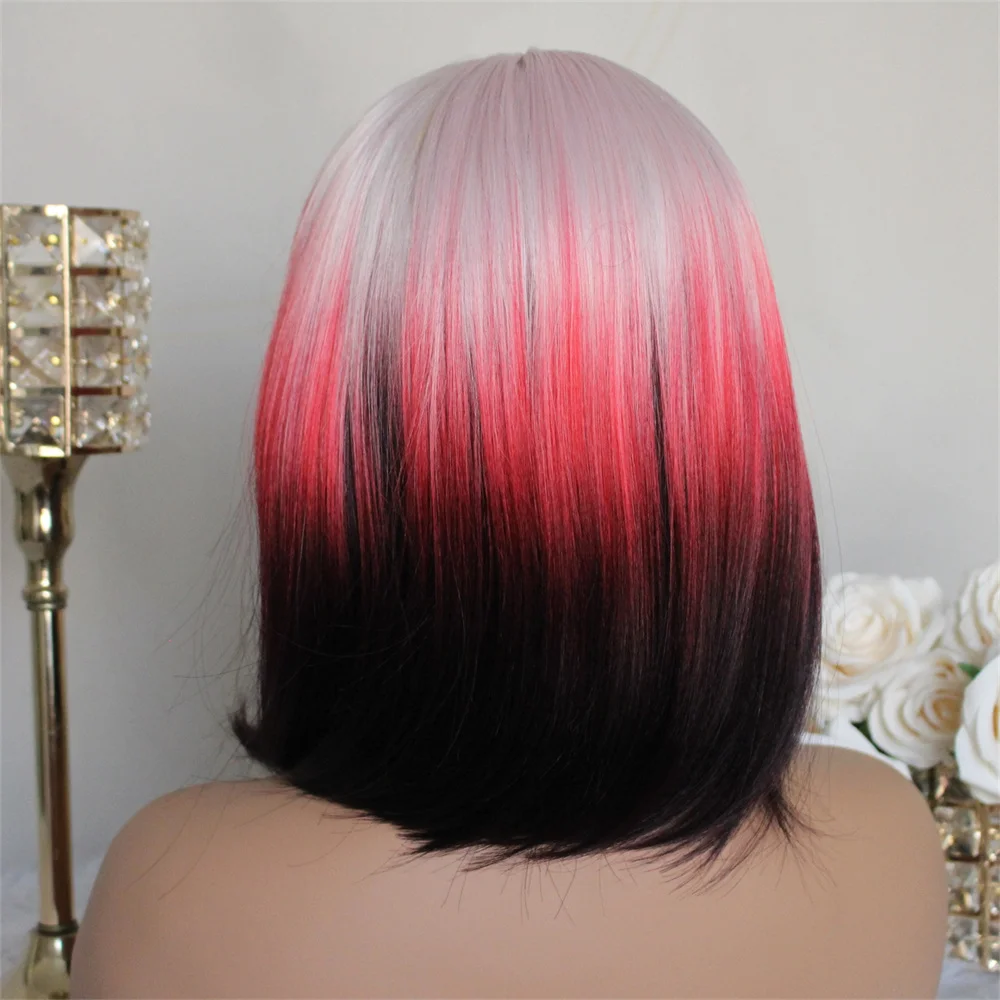 Ombre Pink Bob Wig Wear and Go Glueless Synthetic Lace Wig Pre Plucked Pre Cut for Beginner 14inch Ready to go Middle Part
