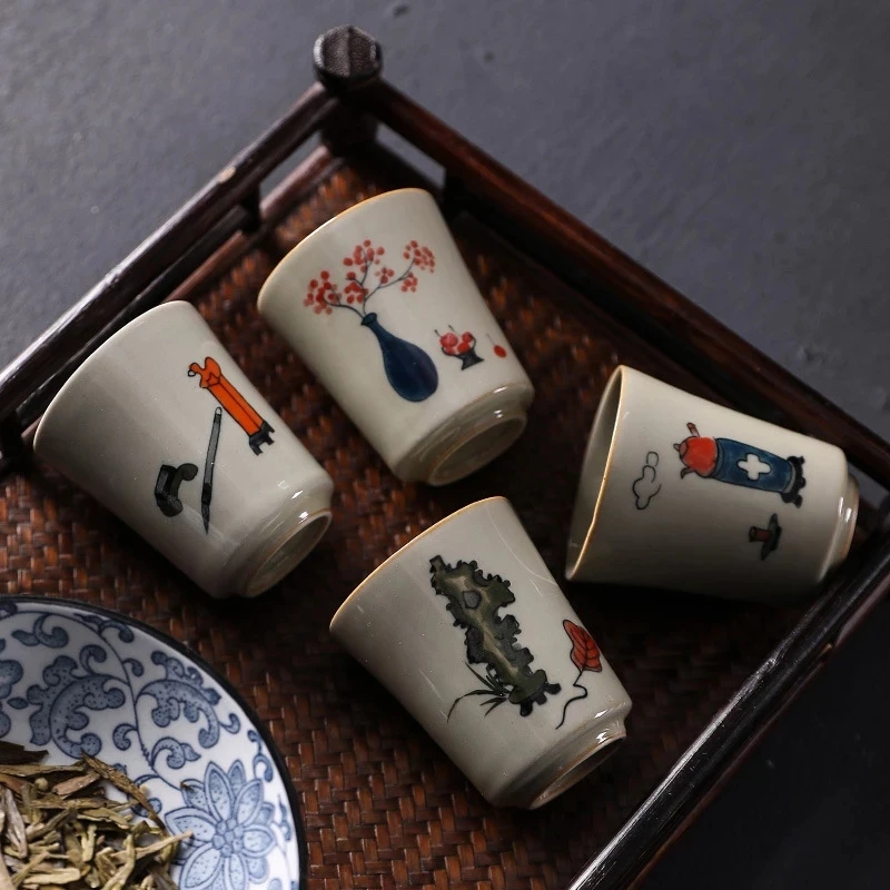 

Antique Hand-Painted Cup Porcelain Tea Tasting Cup Retro Domestic Tea Cup Kung Fu Tea Set Master Cup Small Tea Single Cup Bowl